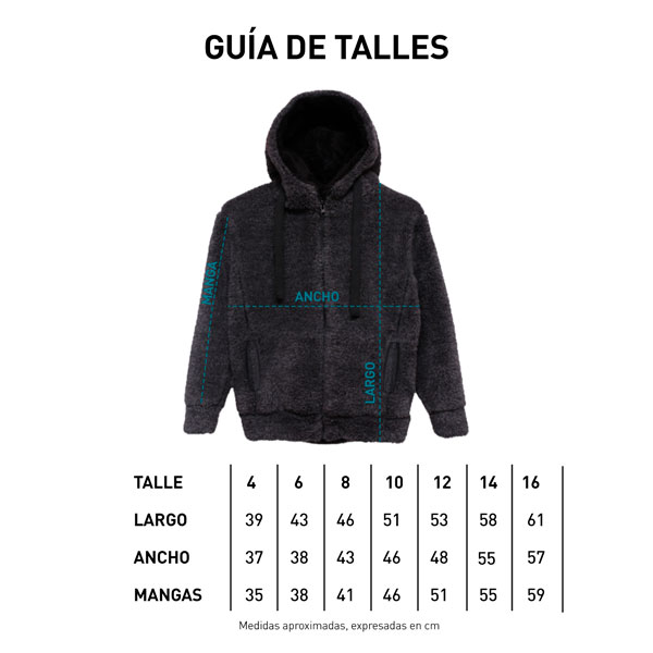 Tabla de talle campera junior Drusa